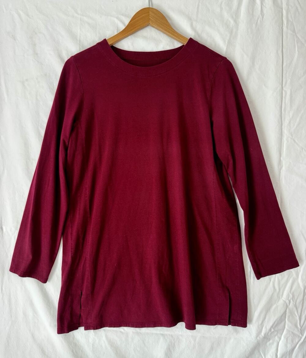 J.Jill Luxe Supima Forward Seam Tunic Top Womens M Wine Red Casual Minimalist